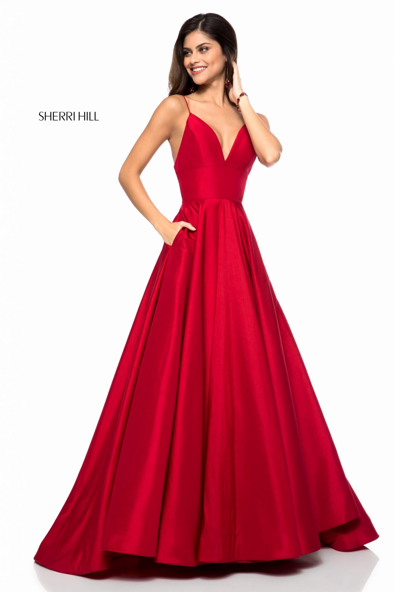 sherri hill red satin dress